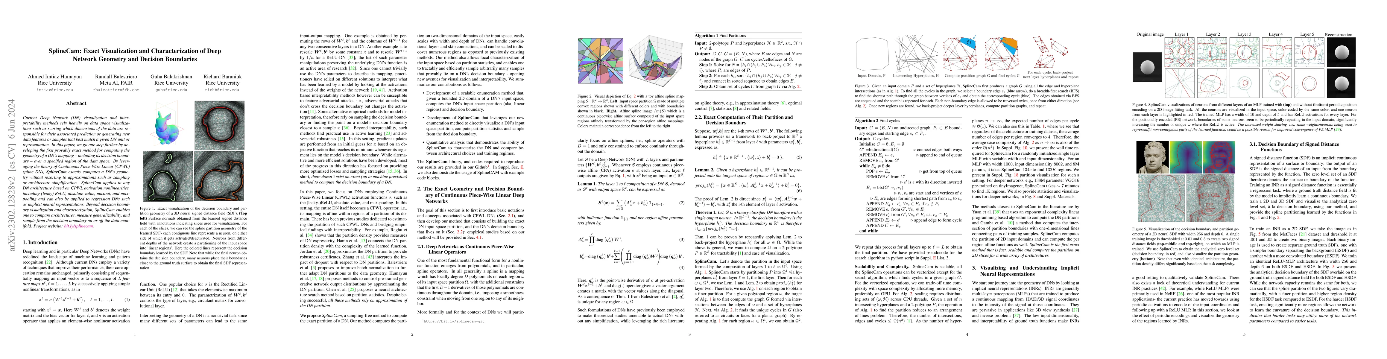 Thumbnail for SplineCam: Exact Visualization and Characterization of Deep Network
  Geometry and Decision Boundaries