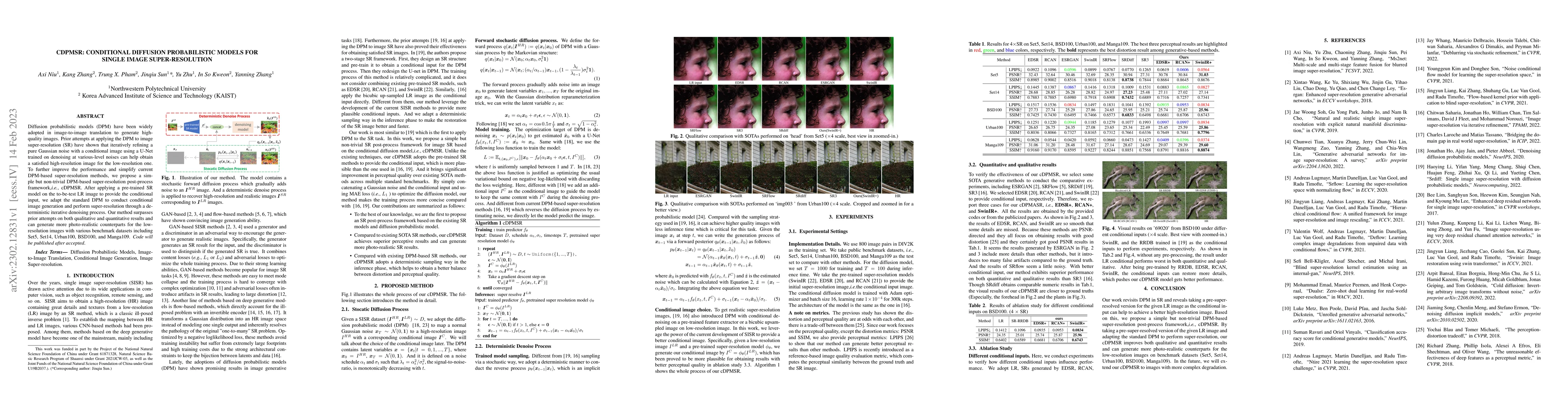 Thumbnail for CDPMSR: Conditional Diffusion Probabilistic Models for Single Image
  Super-Resolution