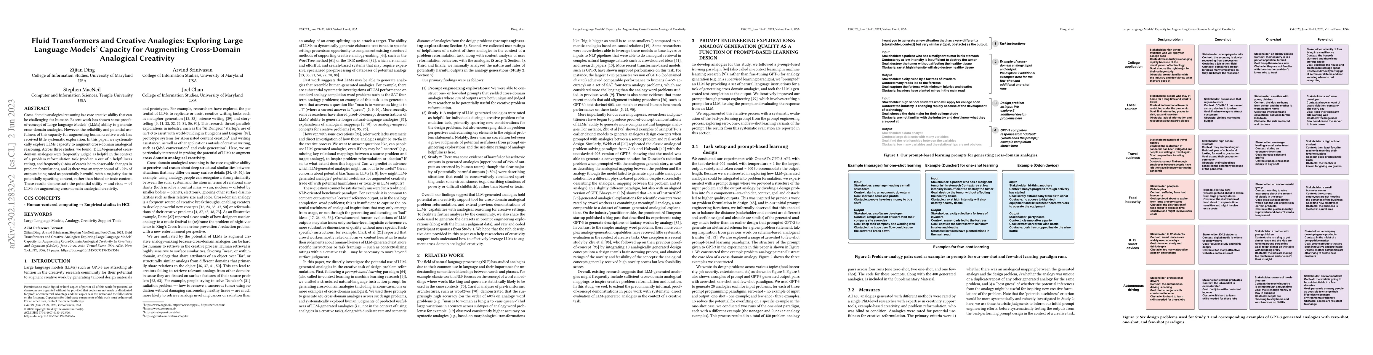 Thumbnail for Fluid Transformers and Creative Analogies: Exploring Large Language
  Models' Capacity for Augmenting Cross-Domain Analogical Creativity