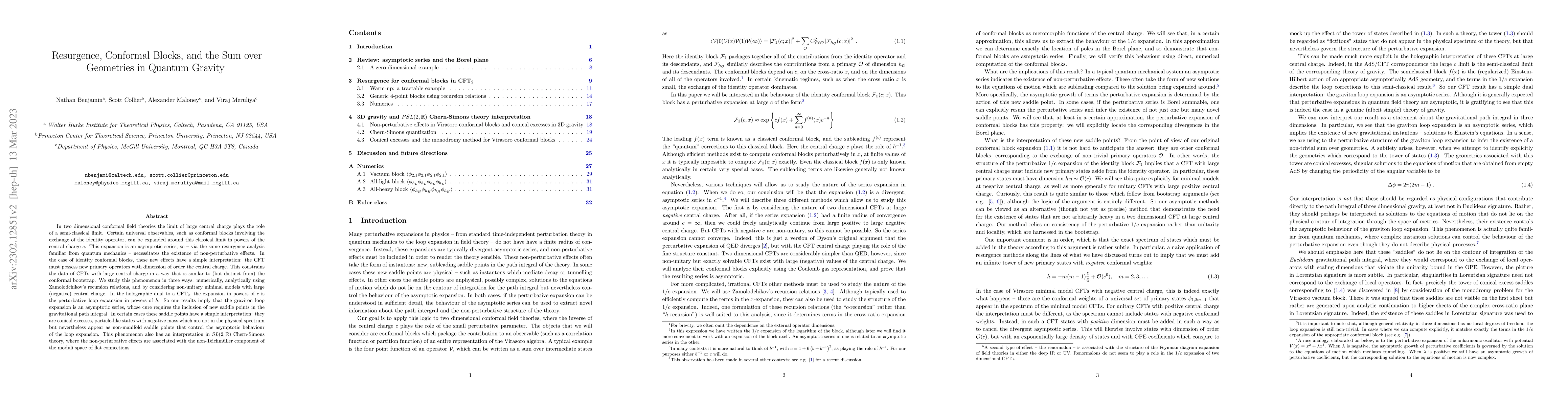 Thumbnail for Resurgence, Conformal Blocks, and the Sum over Geometries in Quantum
  Gravity
