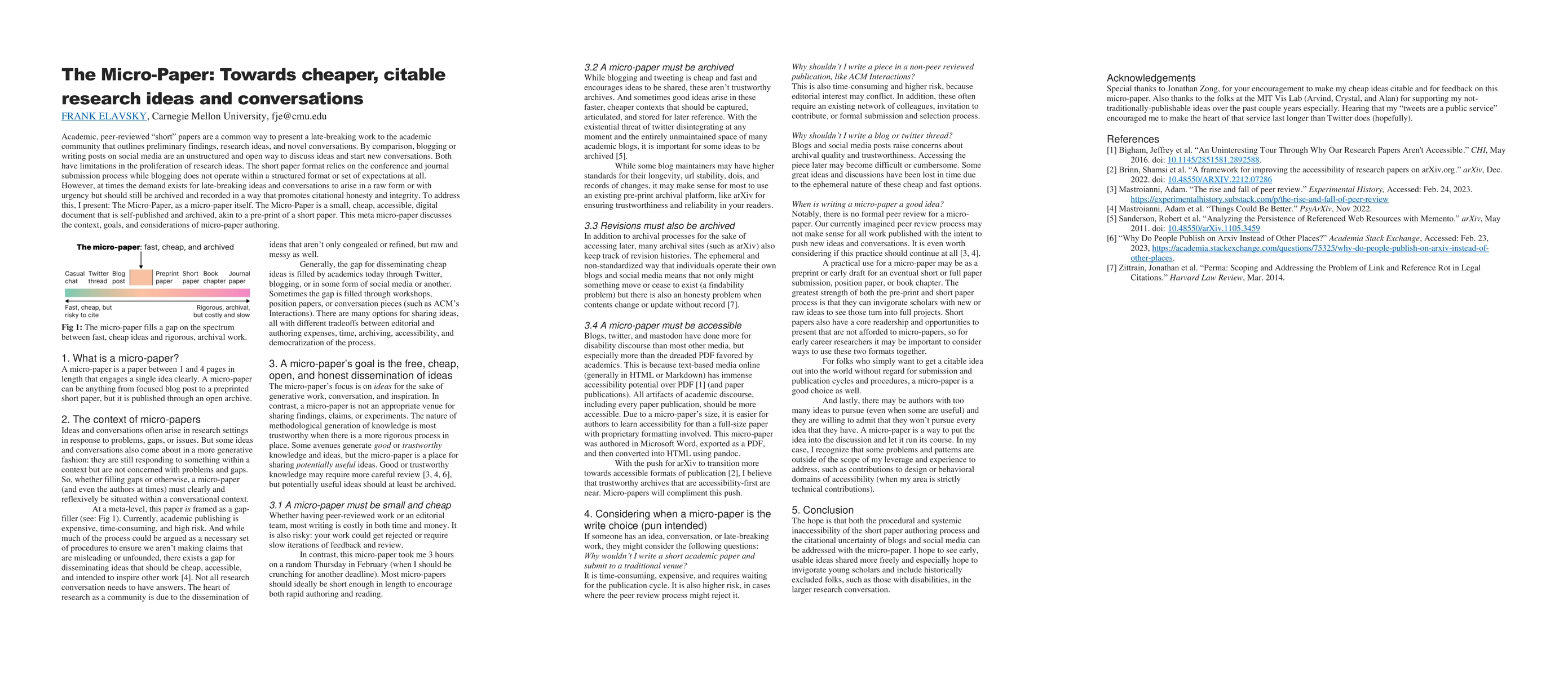Thumbnail for The Micro-Paper: Towards cheaper, citable research ideas and
  conversations
