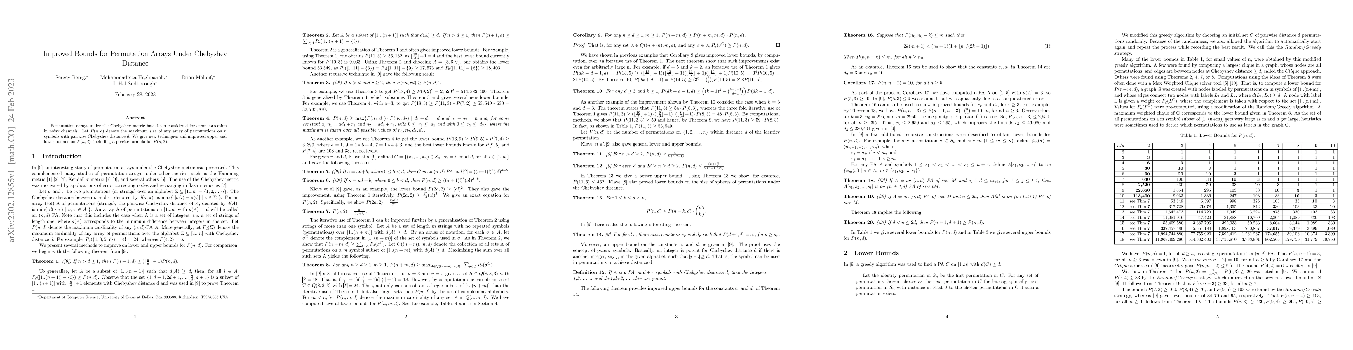 Thumbnail for Improved Bounds for Permutation Arrays Under Chebyshev Distance
