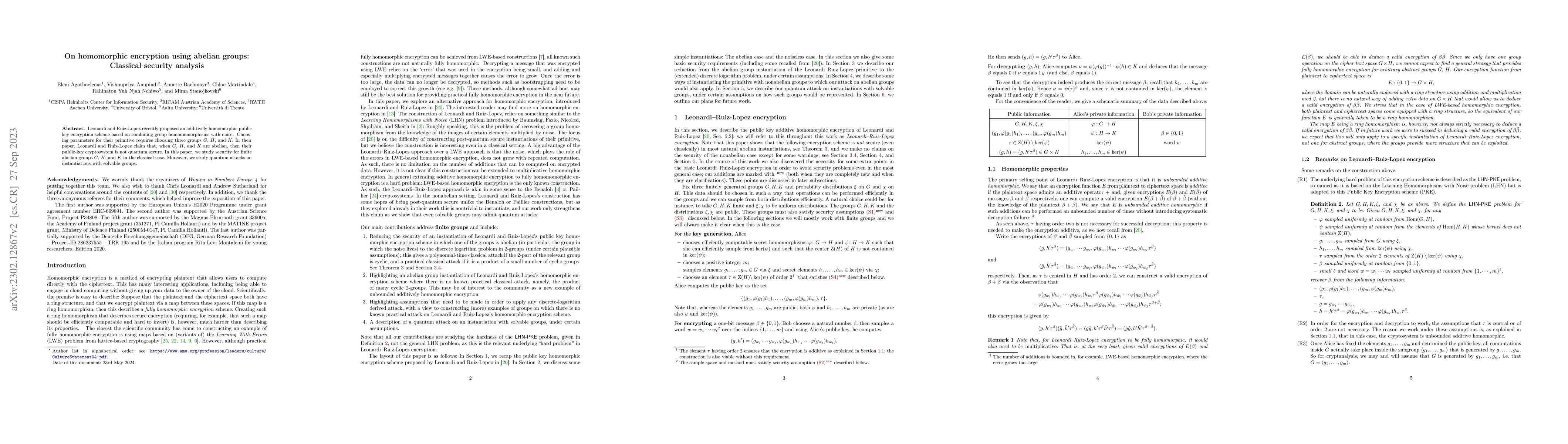 Thumbnail for On homomorphic encryption using abelian groups: Classical security
  analysis