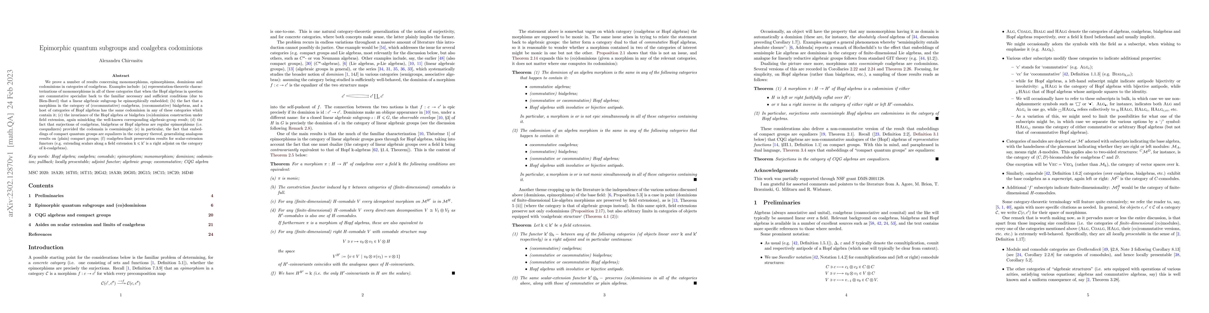 Thumbnail for Epimorphic quantum subgroups and coalgebra codominions