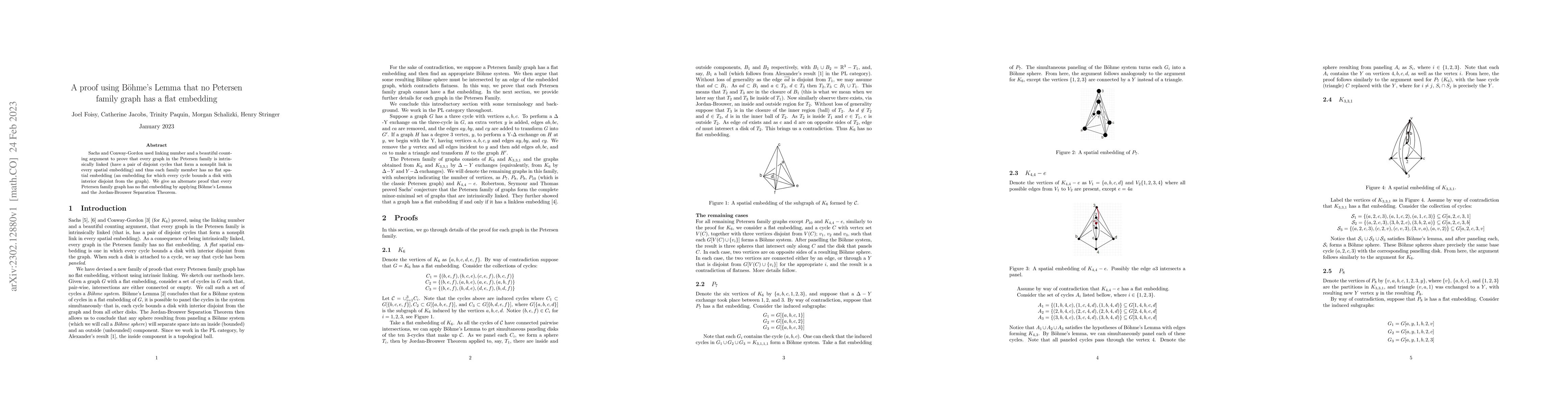Thumbnail for A proof using B\"ohme's Lemma that no Petersen family graph has a flat
  embedding