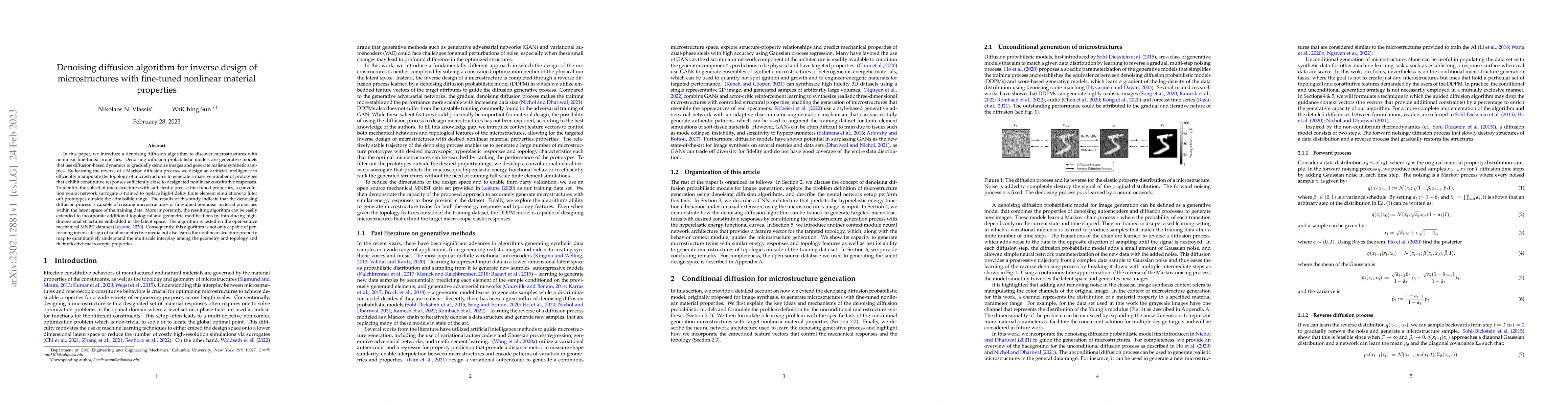 Thumbnail for Denoising diffusion algorithm for inverse design of microstructures with
  fine-tuned nonlinear material properties