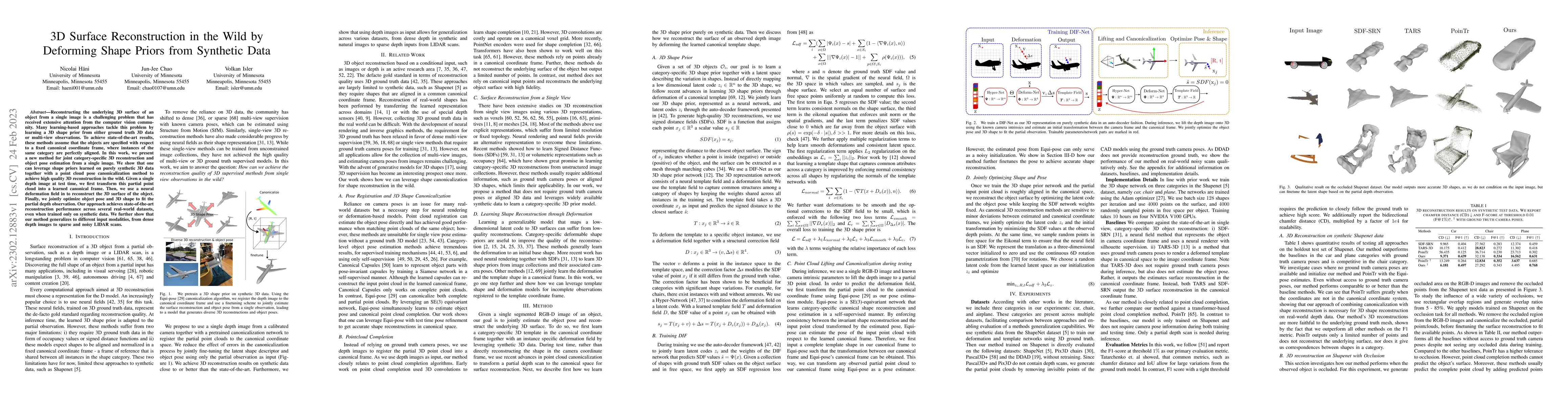 Thumbnail for 3D Surface Reconstruction in the Wild by Deforming Shape Priors from
  Synthetic Data
