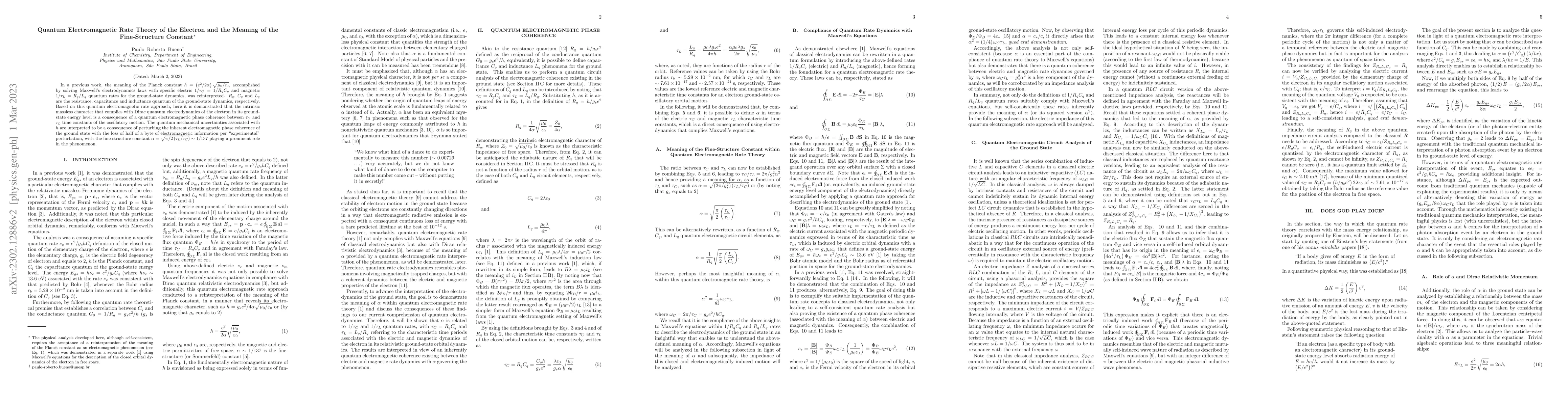 Thumbnail for Quantum Electromagnetic Rate Theory of the Electron and the Meaning of
  the Fine-Structure Constant