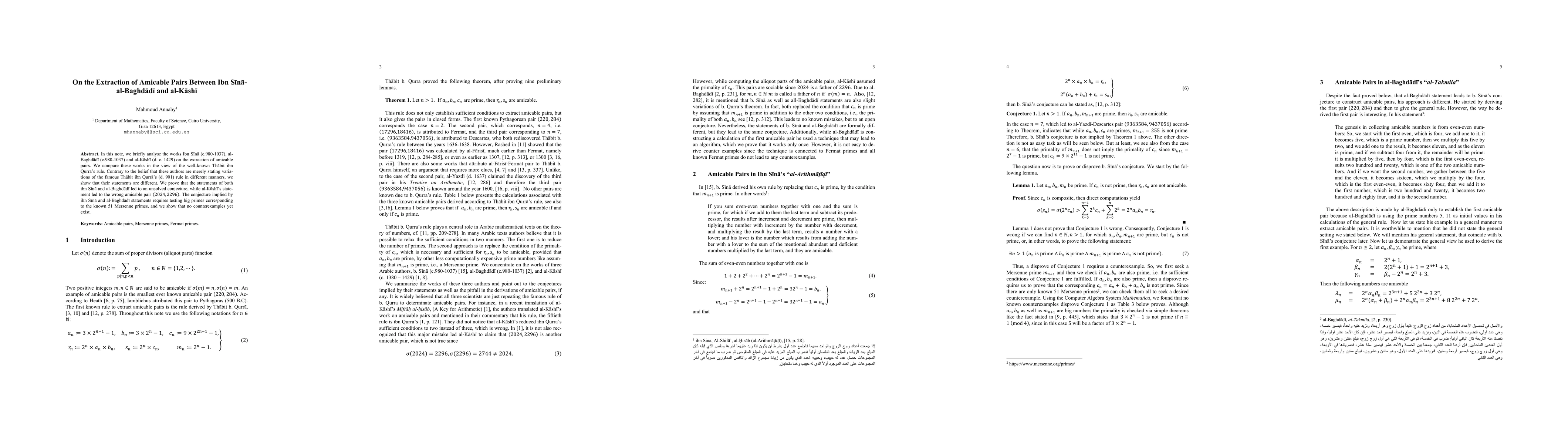 Thumbnail for On the Extraction of Amicable Pairs Between Ibn Sina-al-Baghdadi and
  al-Kashi