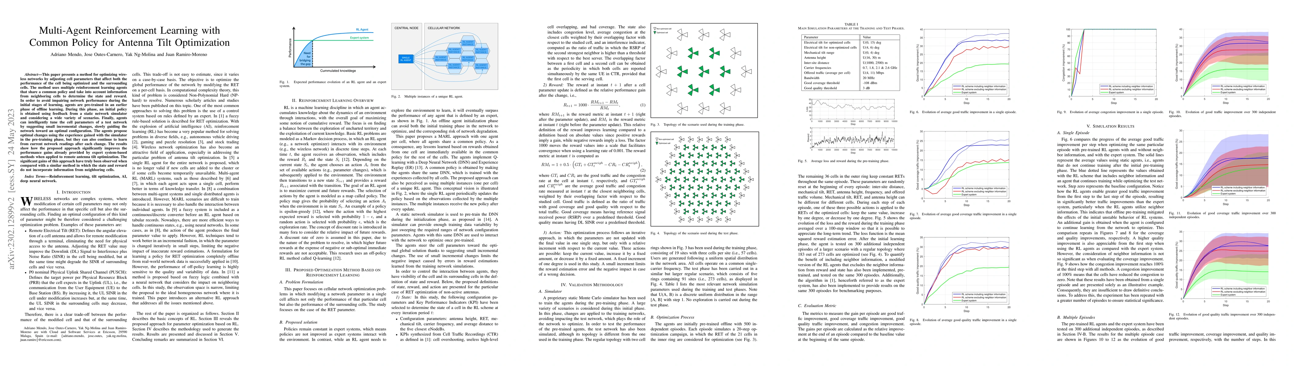 Thumbnail for Multi-Agent Reinforcement Learning with Common Policy for Antenna Tilt
  Optimization