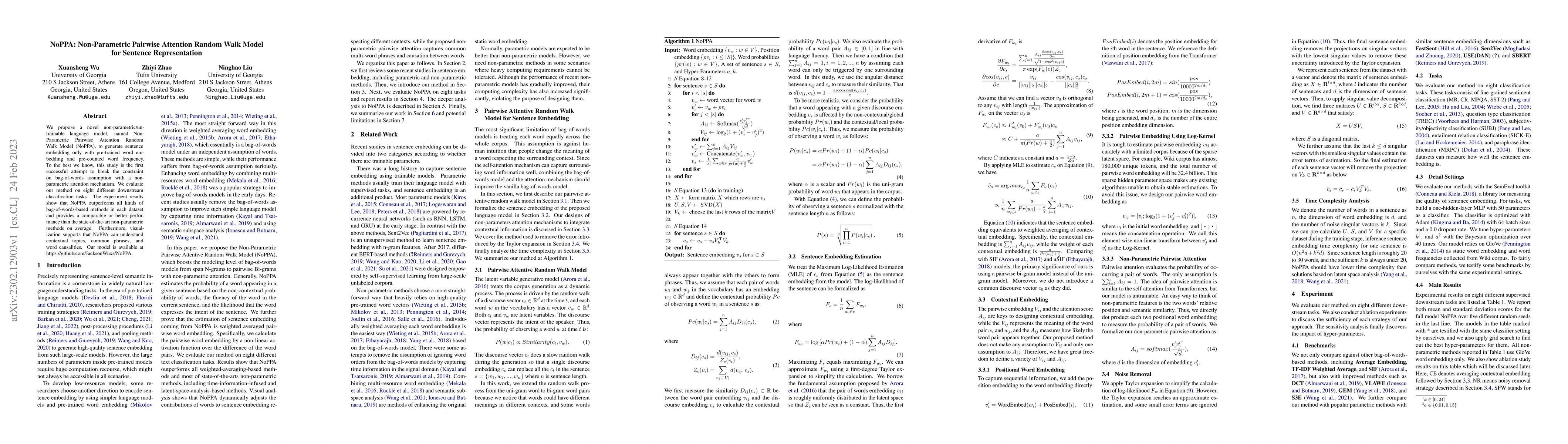 Thumbnail for NoPPA: Non-Parametric Pairwise Attention Random Walk Model for Sentence
  Representation