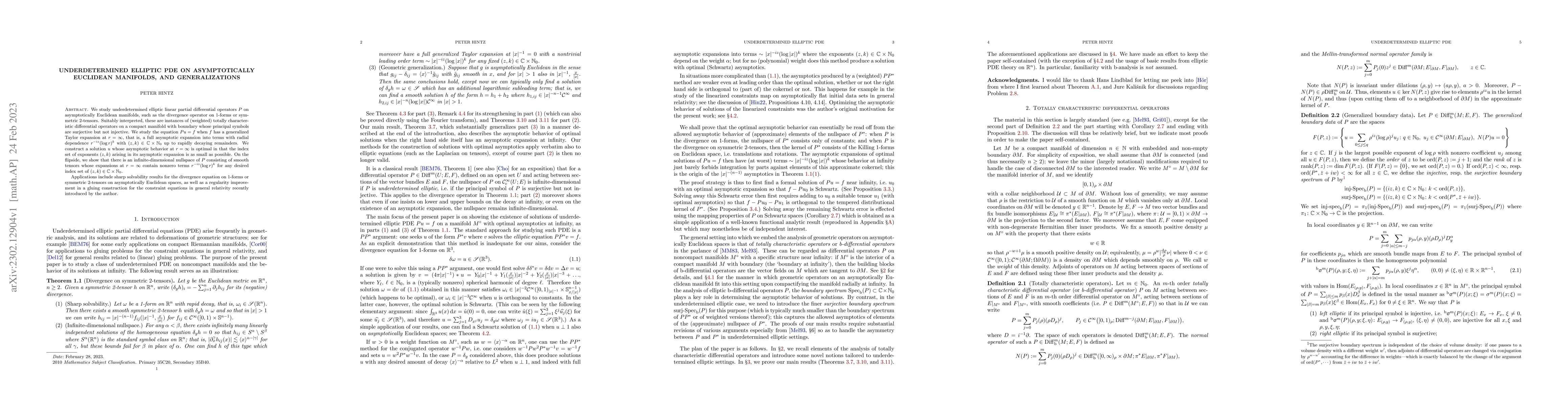 Thumbnail for Underdetermined elliptic PDE on asymptotically Euclidean manifolds, and
  generalizations