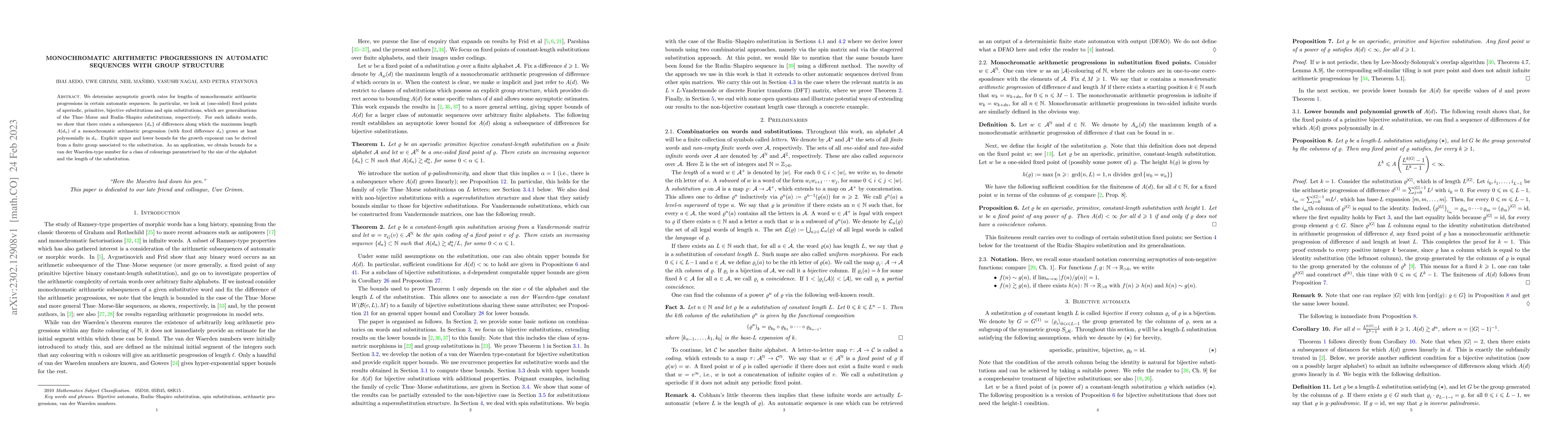 Thumbnail for Monochromatic arithmetic progressions in automatic sequences with group
  structure