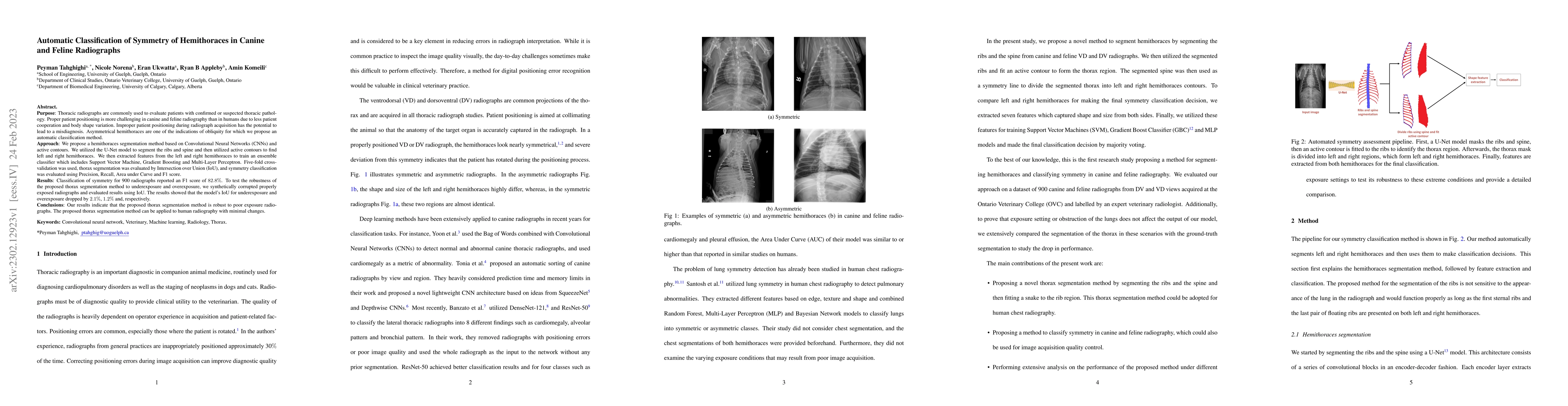 Thumbnail for Automatic Classification of Symmetry of Hemithoraces in Canine and
  Feline Radiographs