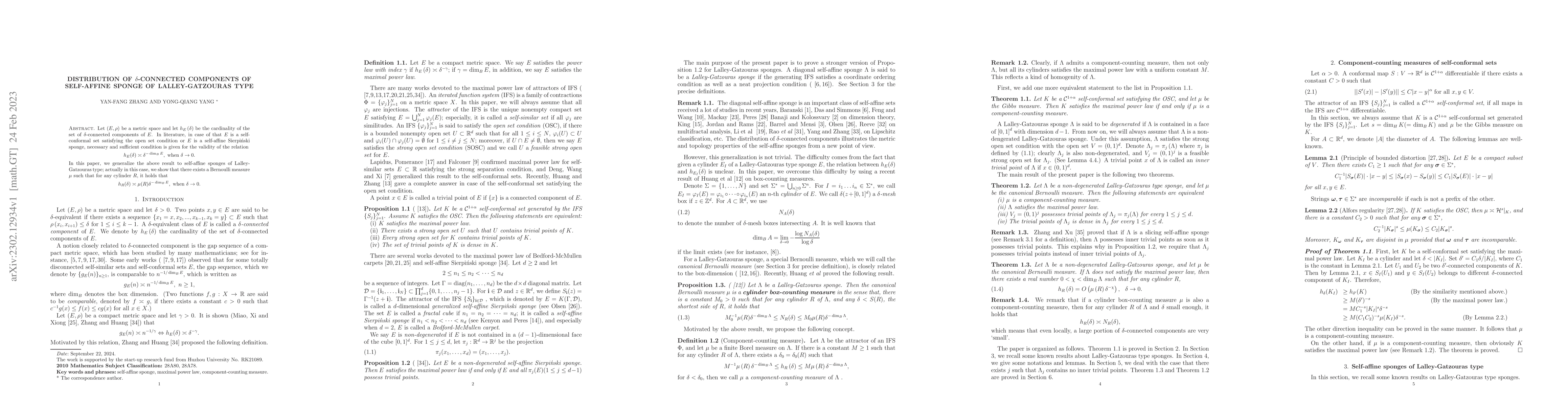 Thumbnail for Distribution of $\delta$-connected components of self-affine sponge of
  Lalley-Gatzouras type