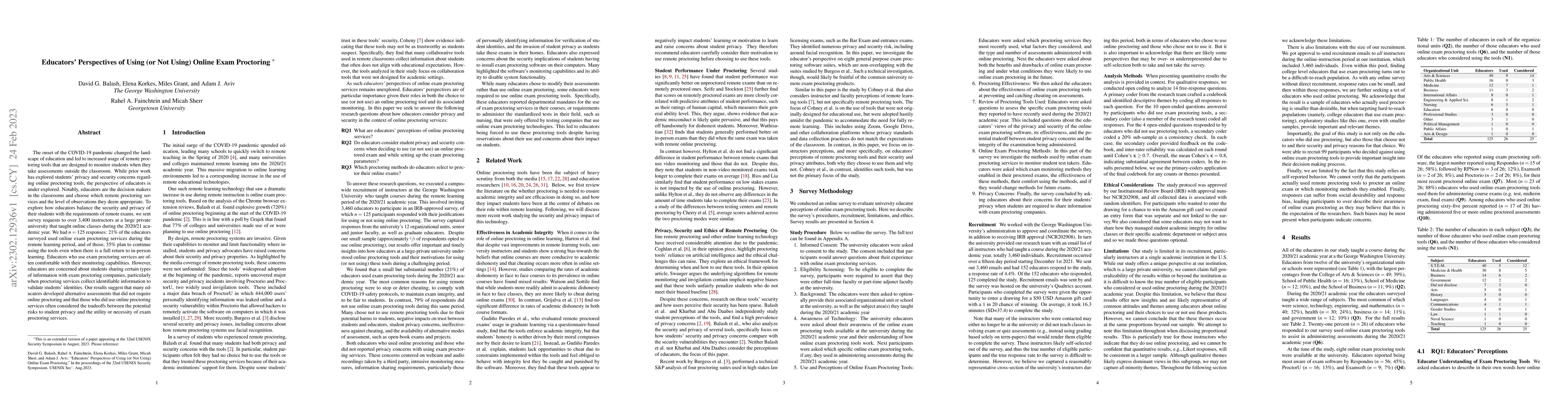 Thumbnail for Educators' Perspectives of Using (or Not Using) Online Exam Proctoring