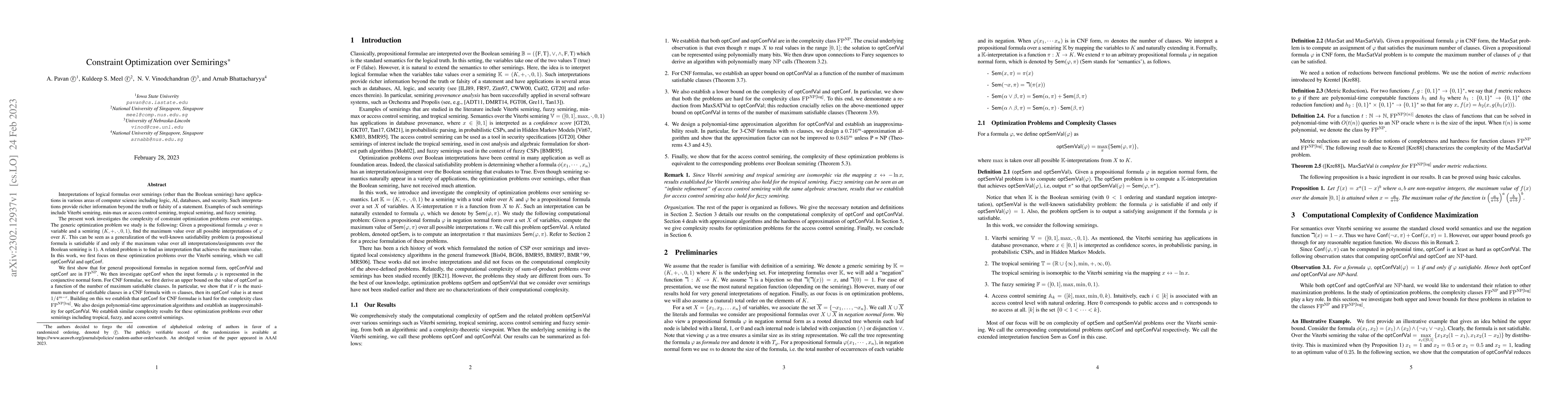 Thumbnail for Constraint Optimization over Semirings