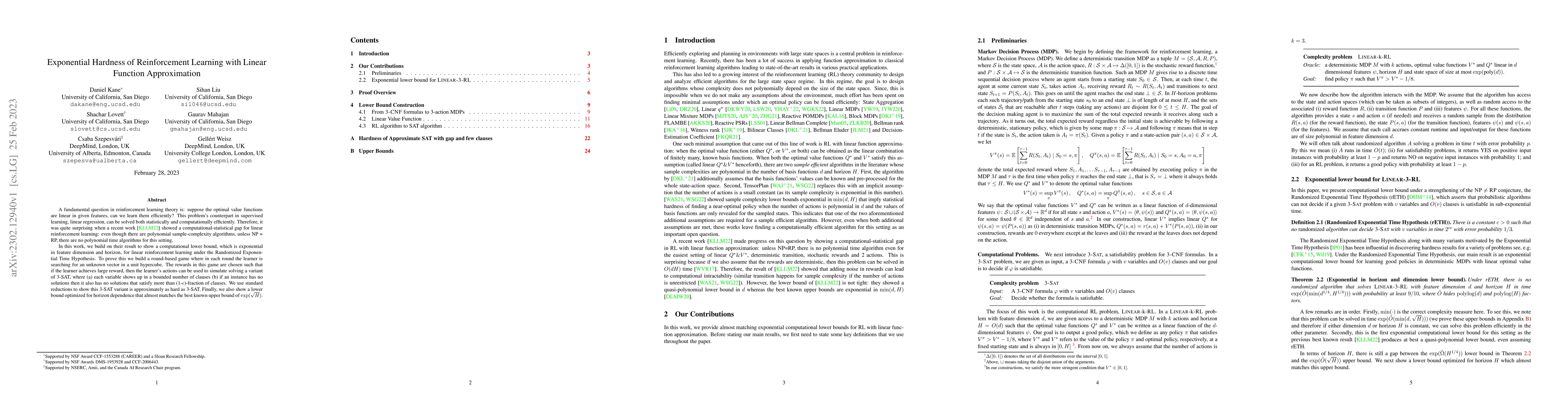 Thumbnail for Exponential Hardness of Reinforcement Learning with Linear Function
  Approximation