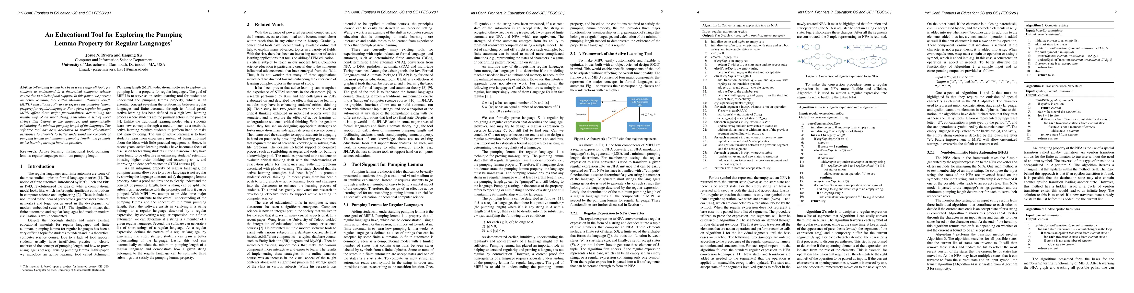 Thumbnail for An Educational Tool for Exploring the Pumping Lemma Property for Regular
  Languages
