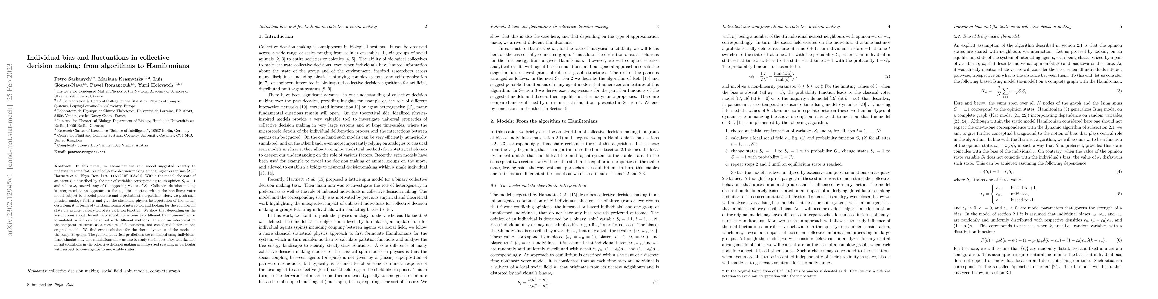 Thumbnail for Individual bias and fluctuations in collective decision making: from
  algorithms to Hamiltonians