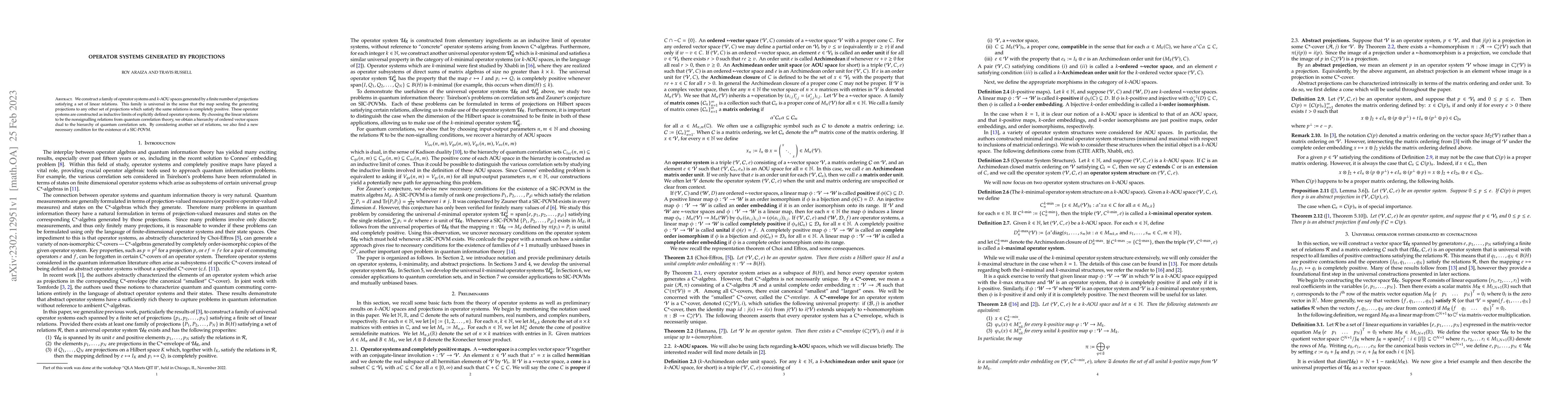 Thumbnail for Operator Systems Generated by Projections