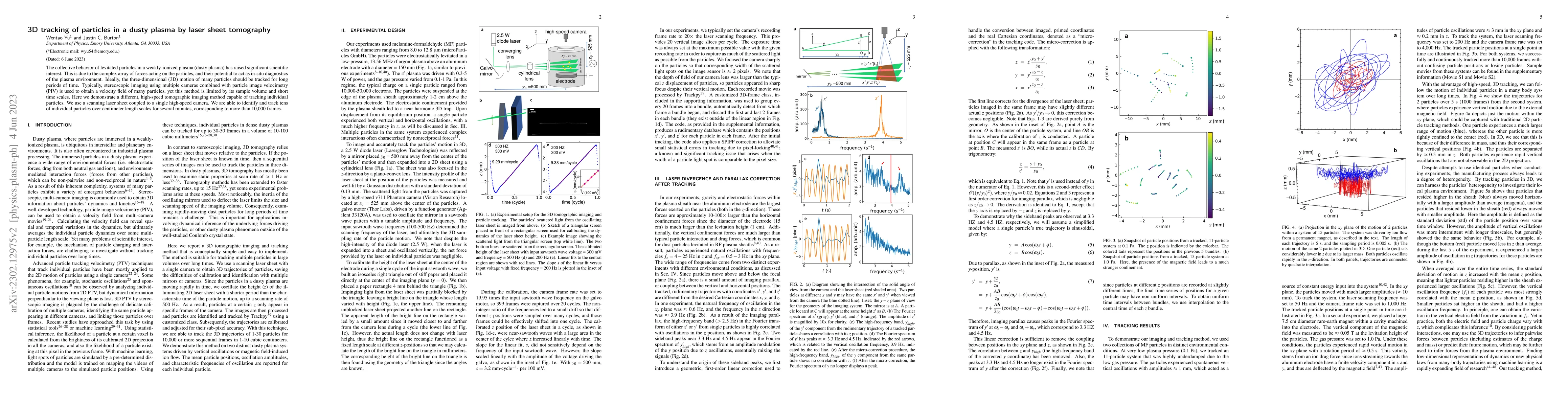 Thumbnail for 3D tracking of particles in a dusty plasma by laser sheet tomography