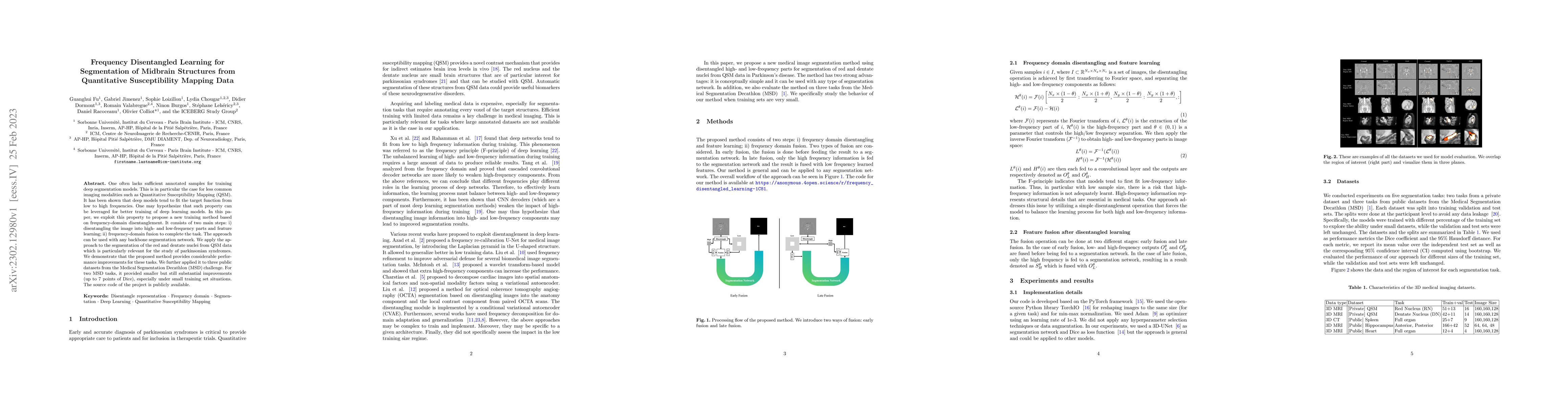 Thumbnail for Frequency Disentangled Learning for Segmentation of Midbrain Structures
  from Quantitative Susceptibility Mapping Data