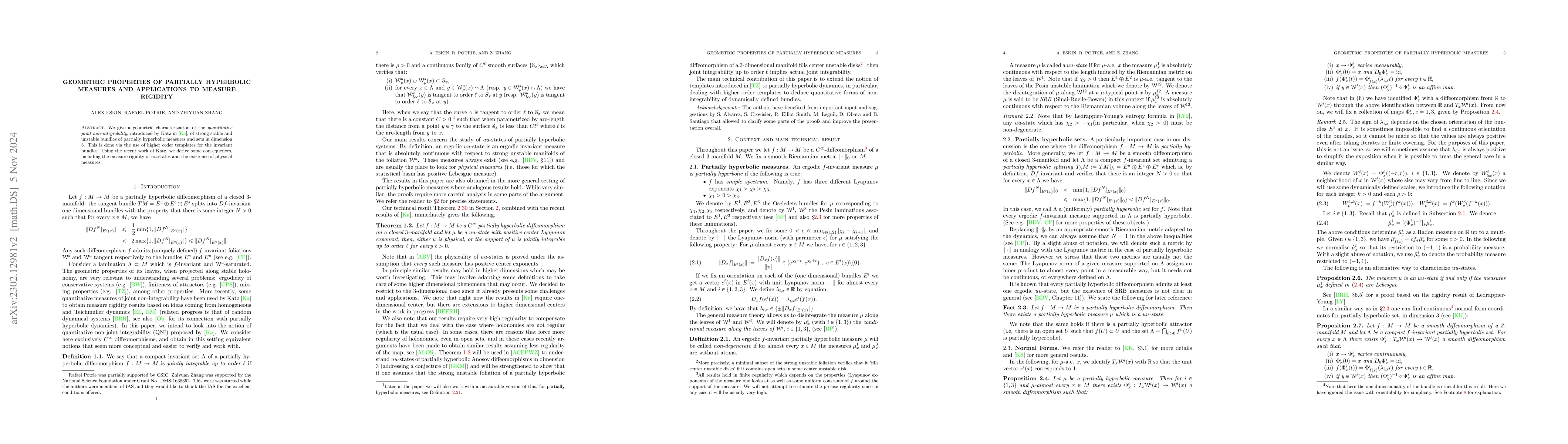 Thumbnail for Geometric properties of partially hyperbolic measures and applications
  to measure rigidity