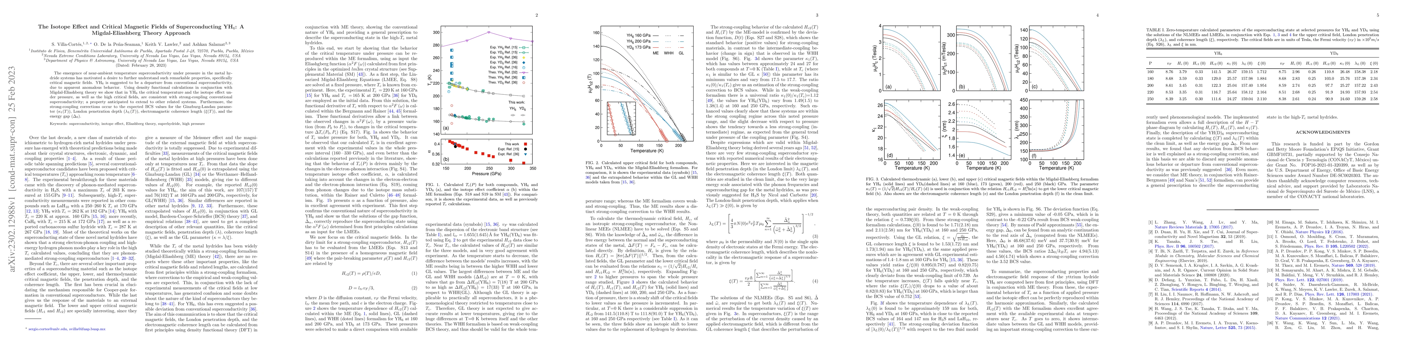 Thumbnail for The Isotope Effect and Critical Magnetic Fields of Superconducting
  YH$_{6}$: A Migdal-Eliashberg Theory Approach