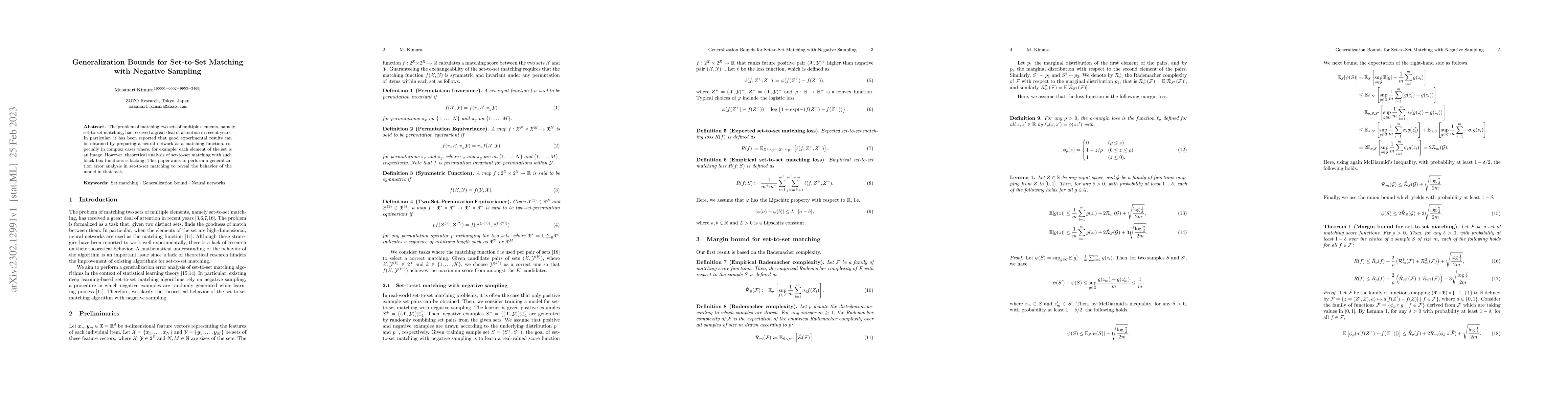 Thumbnail for Generalization Bounds for Set-to-Set Matching with Negative Sampling