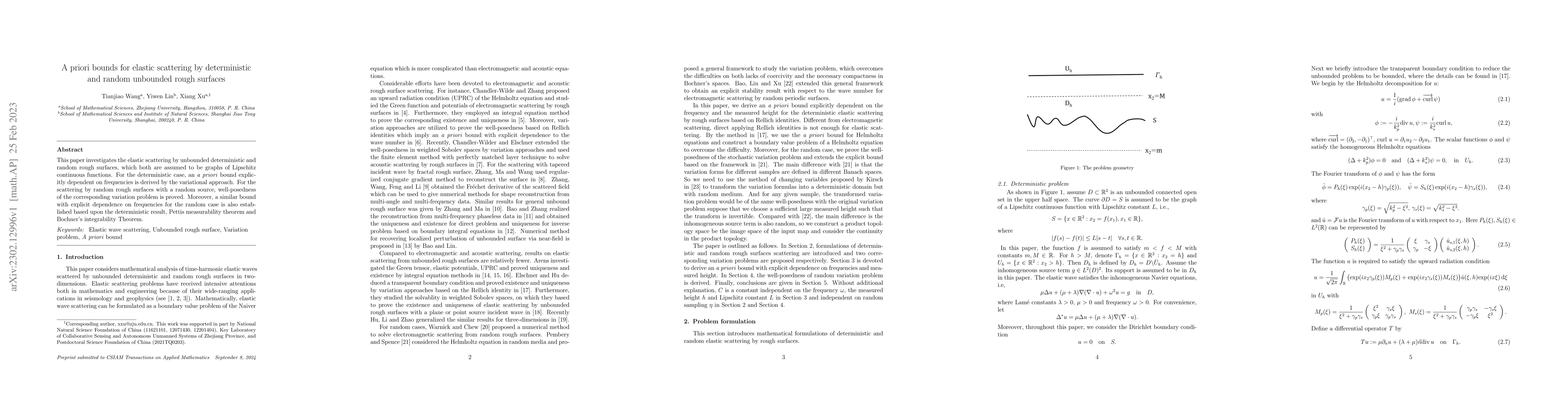 Thumbnail for A priori bounds for elastic scattering by deterministic and random
  unbounded rough surfaces