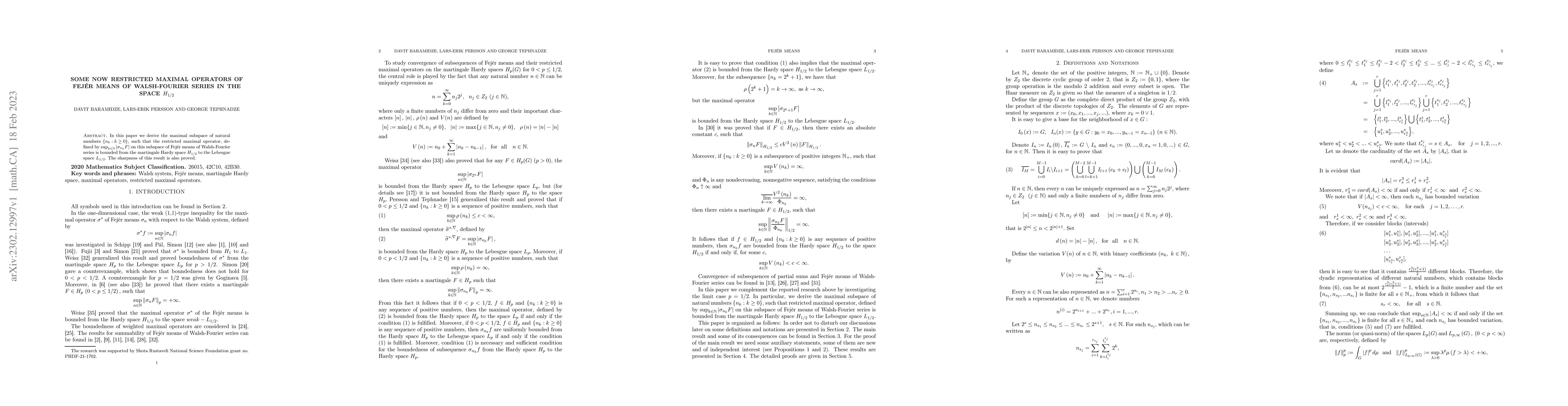 Thumbnail for Some new restricted maximal operators of Fej\'er means of Walsh-Fourier
  series in the space $H_{1/2}$