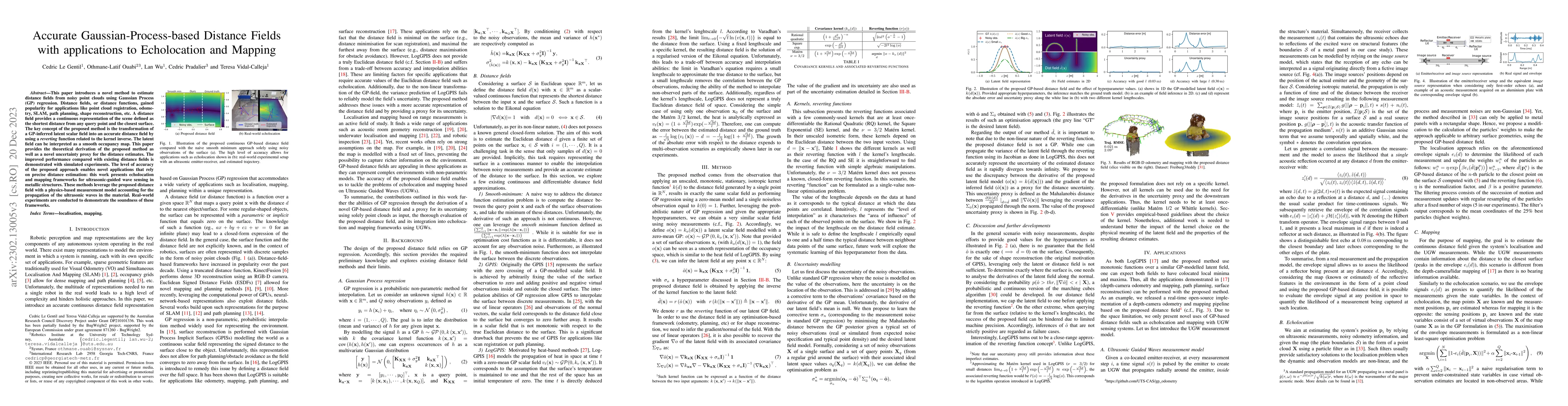 Thumbnail for Accurate Gaussian-Process-based Distance Fields with applications to
  Echolocation and Mapping