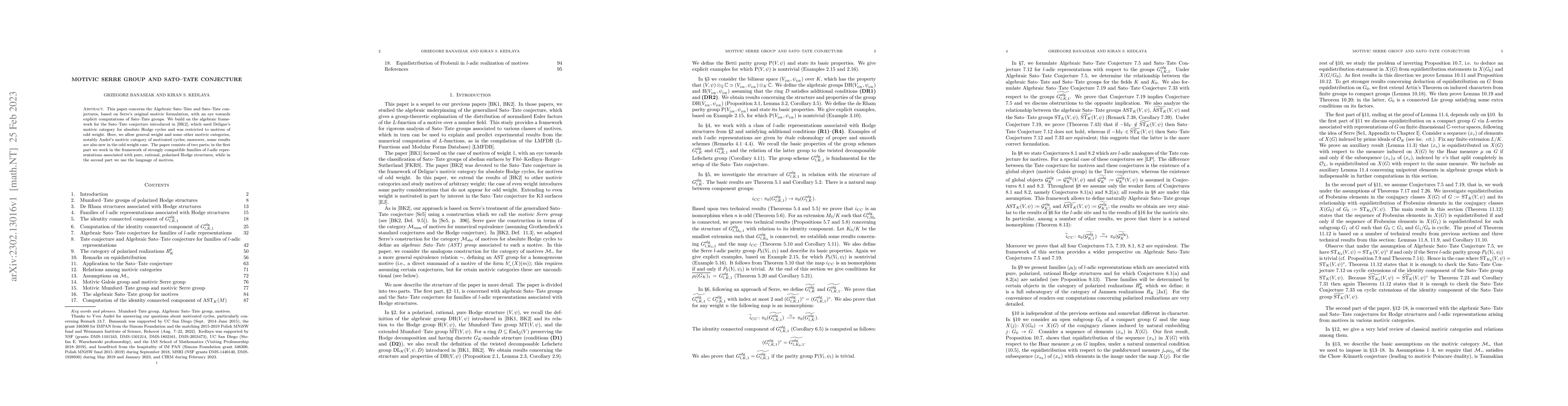 Thumbnail for Motivic Serre group and Sato--Tate conjecture