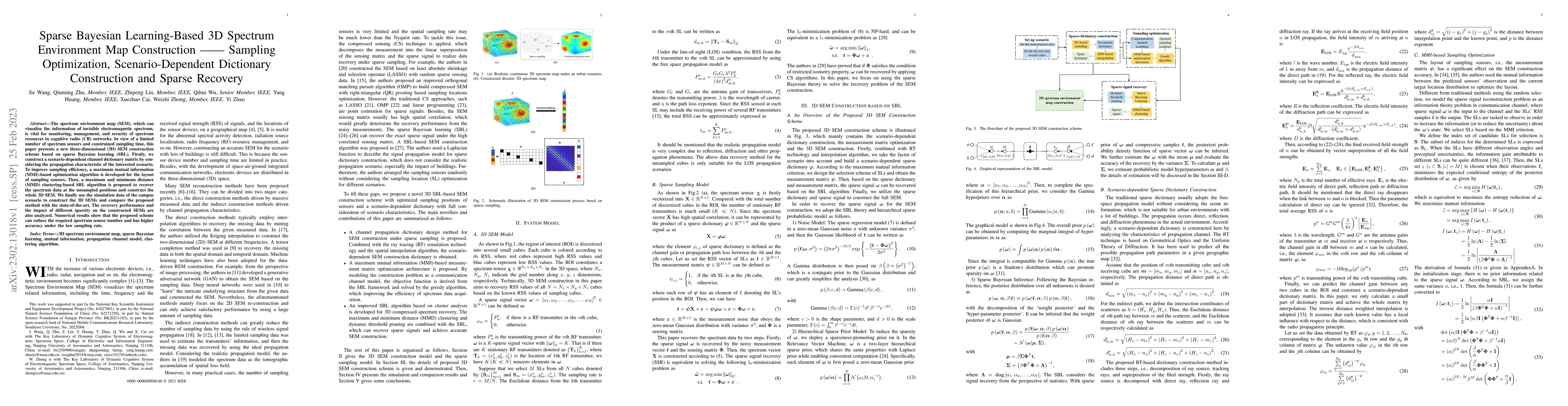 Thumbnail for Sparse Bayesian Learning-Based 3D Spectrum Environment Map
  Construction-Sampling Optimization, Scenario-Dependent Dictionary
  Construction and Sparse Recovery