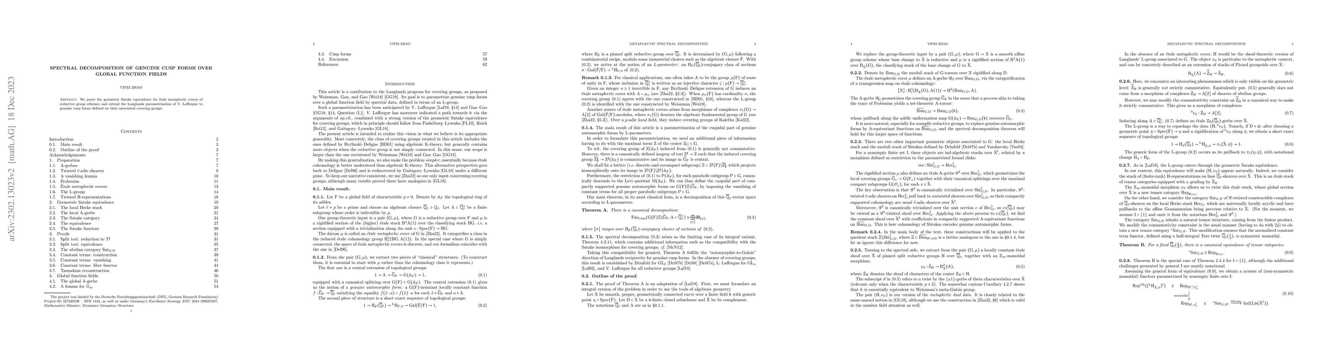 Thumbnail for Spectral decomposition of genuine cusp forms over global function fields