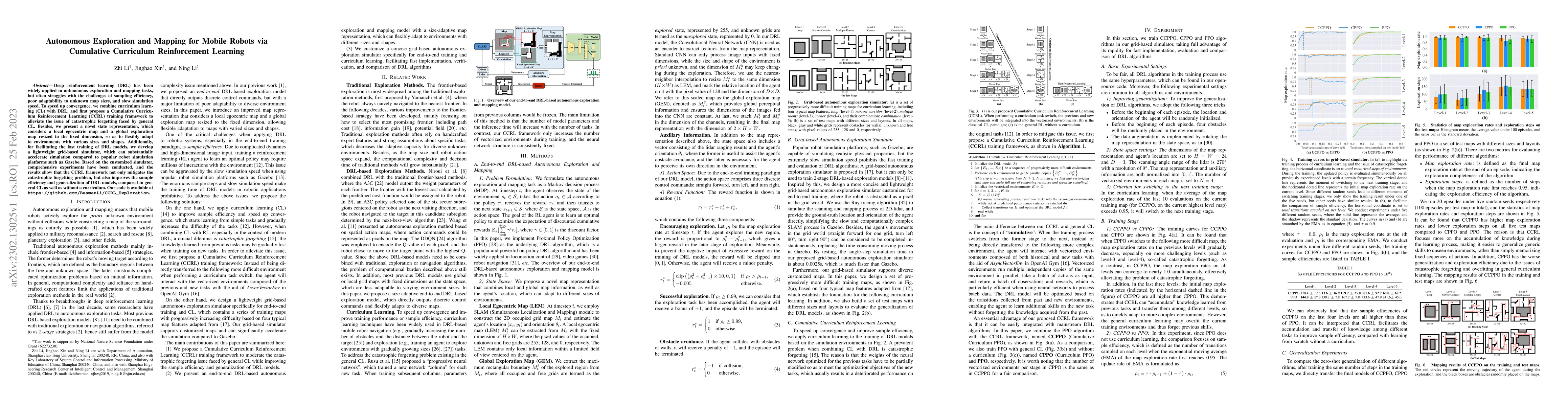 Thumbnail for Autonomous Exploration and Mapping for Mobile Robots via Cumulative
  Curriculum Reinforcement Learning