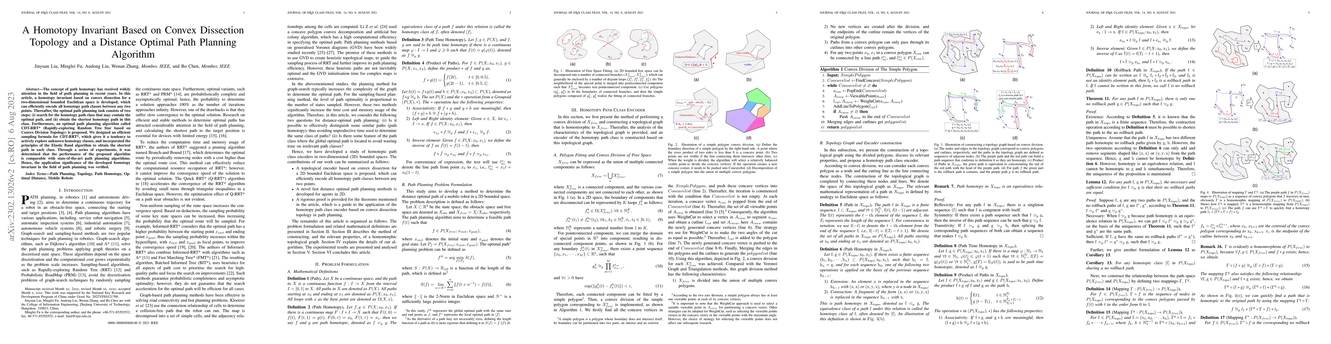 Thumbnail for A Homotopy Invariant Based on Convex Dissection Topology and a Distance
  Optimal Path Planning Algorithm