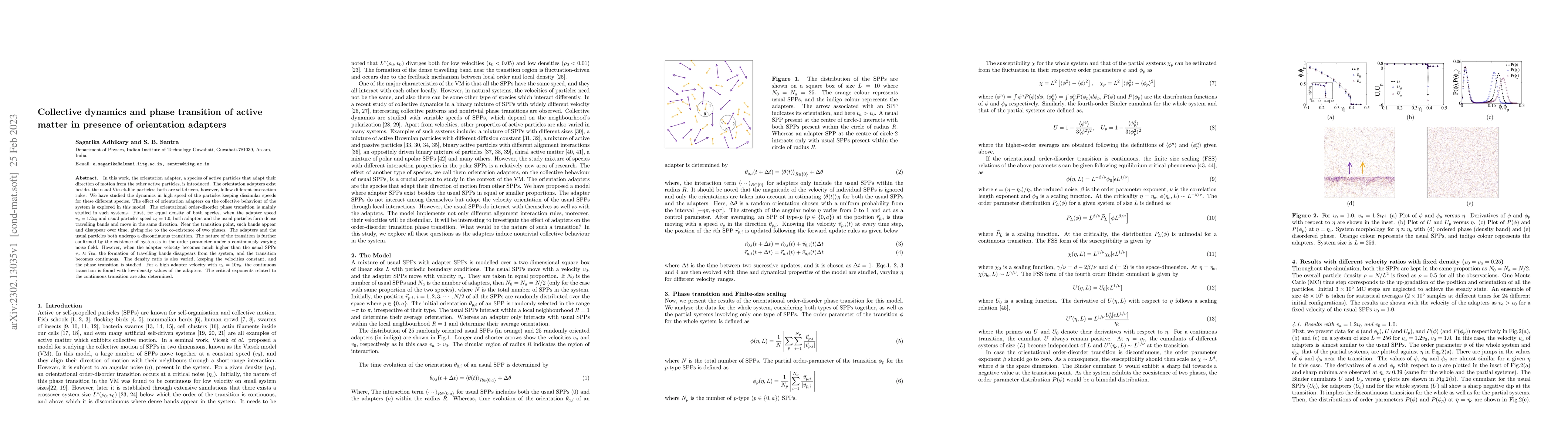 Thumbnail for Collective dynamics and phase transition of active matter in presence of
  orientation adapters