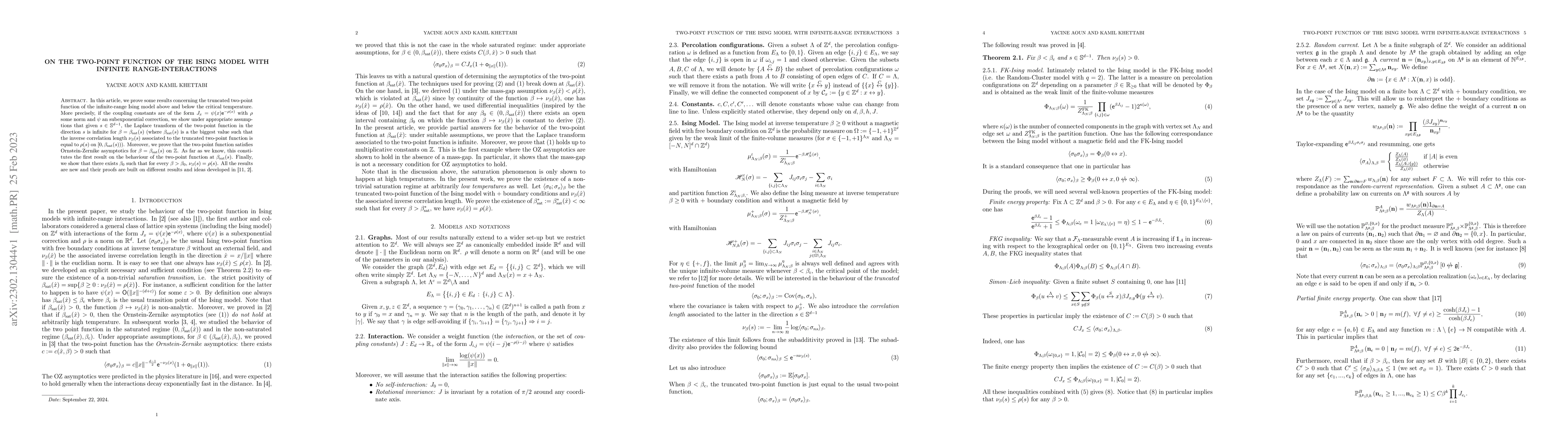 Thumbnail for On the two-point function of the Ising model with infinite
  range-interactions
