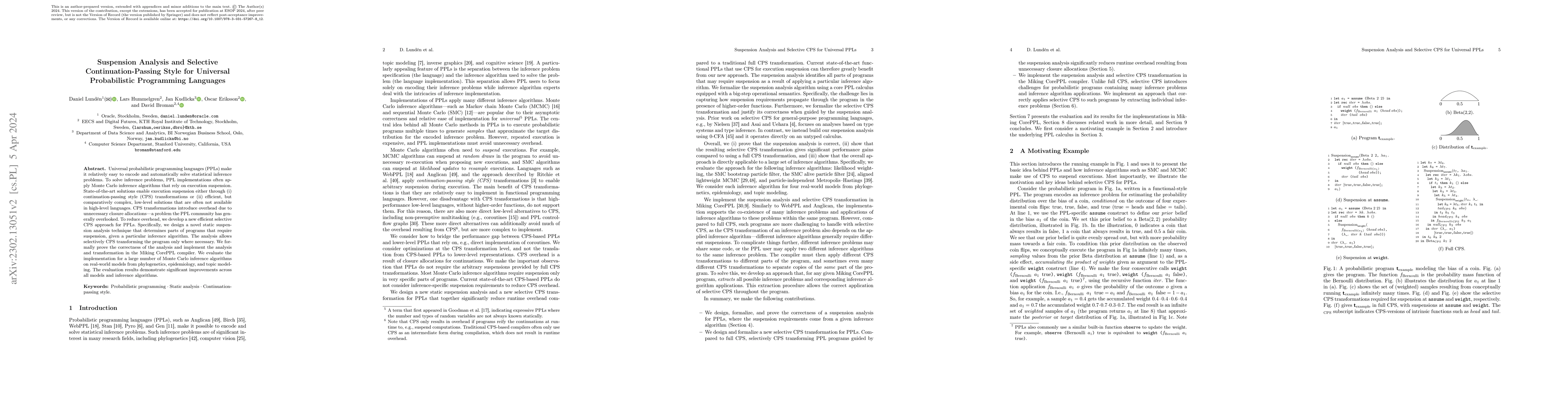 Thumbnail for Suspension Analysis and Selective Continuation-Passing Style for
  Universal Probabilistic Programming Languages