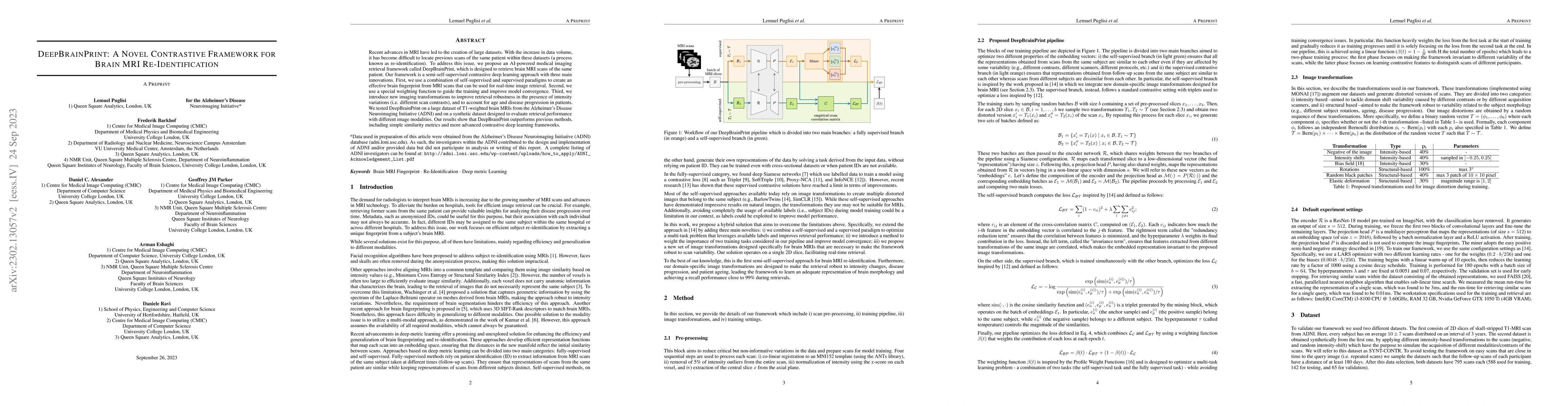 Thumbnail for DeepBrainPrint: A Novel Contrastive Framework for Brain MRI
  Re-Identification