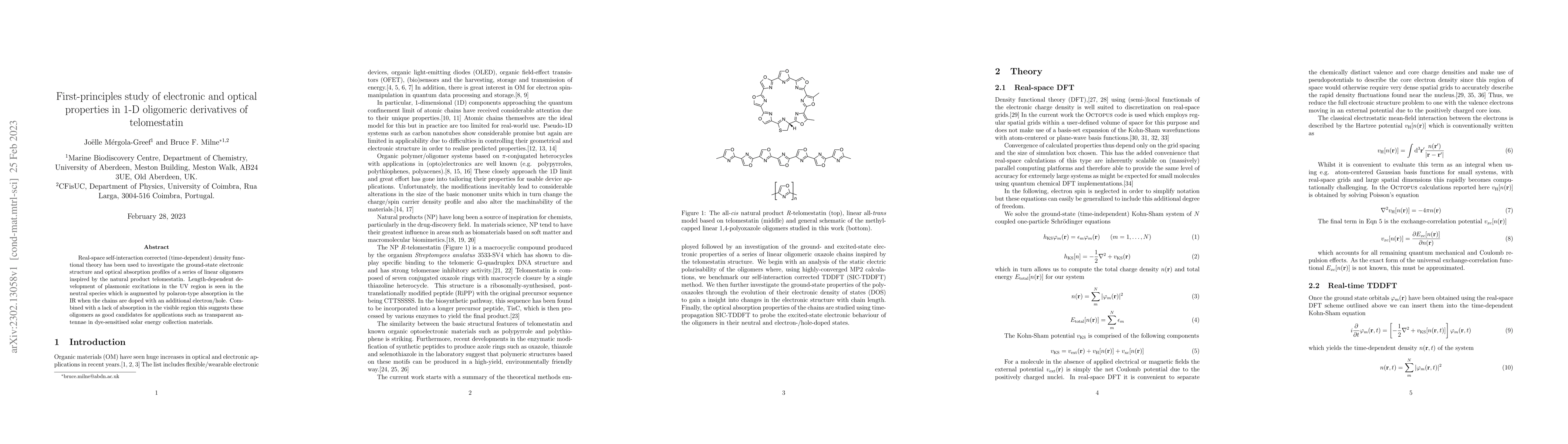 Thumbnail for First-principles study of electronic and optical properties in 1-D
  oligomeric derivatives of telomestatin
