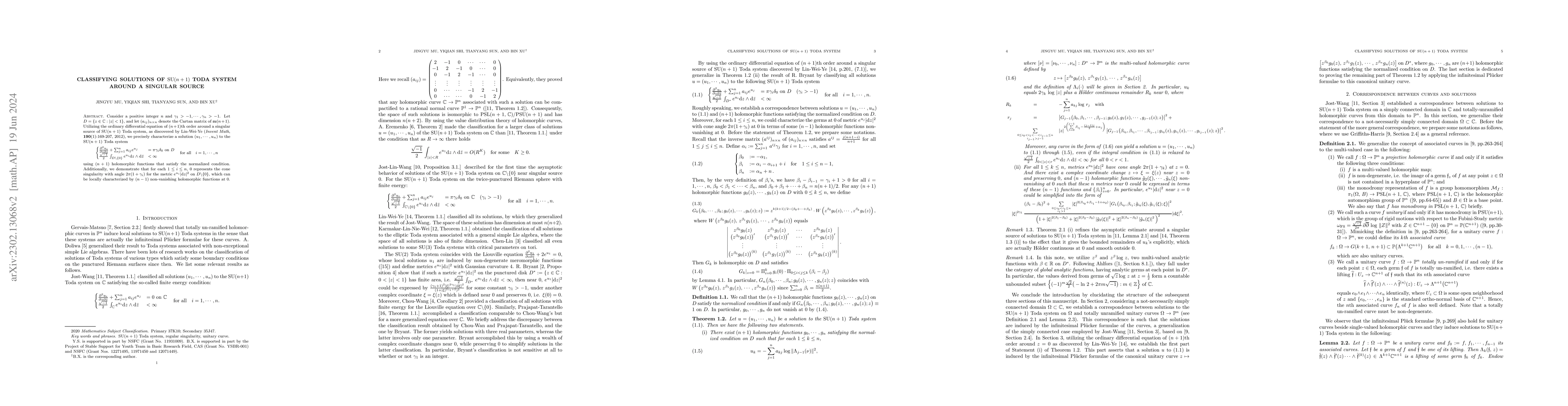 Thumbnail for Classifying solutions of ${\rm SU}(n+1)$ Toda system around a singular
  source