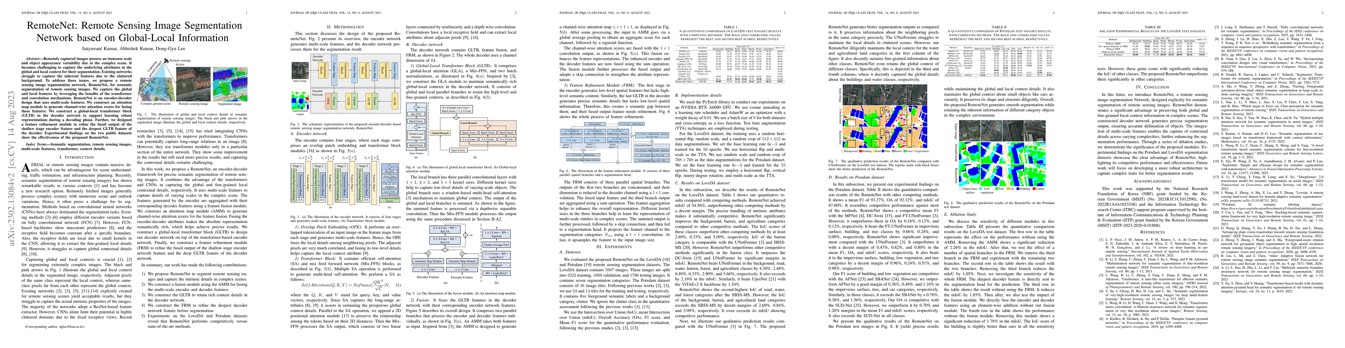 Thumbnail for RemoteNet: Remote Sensing Image Segmentation Network based on
  Global-Local Information