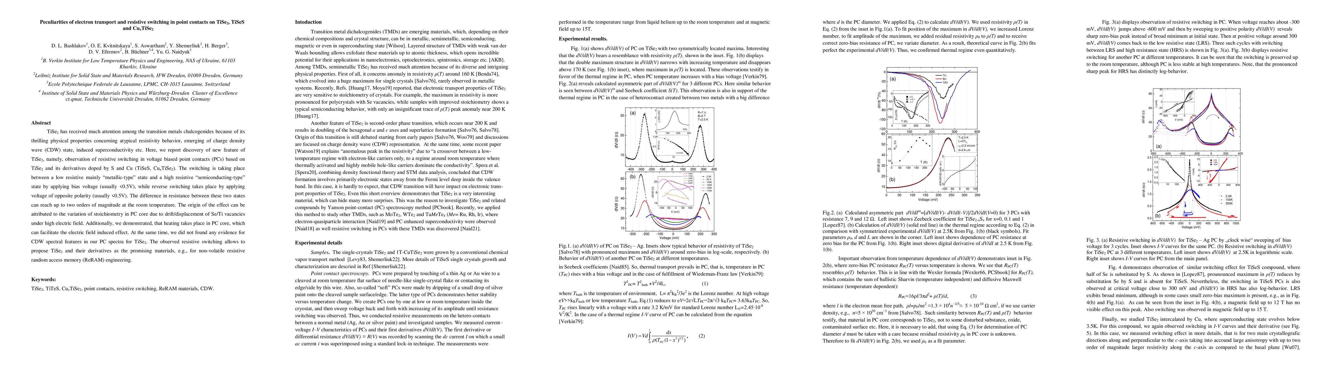 Thumbnail for Peculiarities of electron transport and resistive switching in point
  contacts on TiSe2, TiSeS and CuxTiSe2
