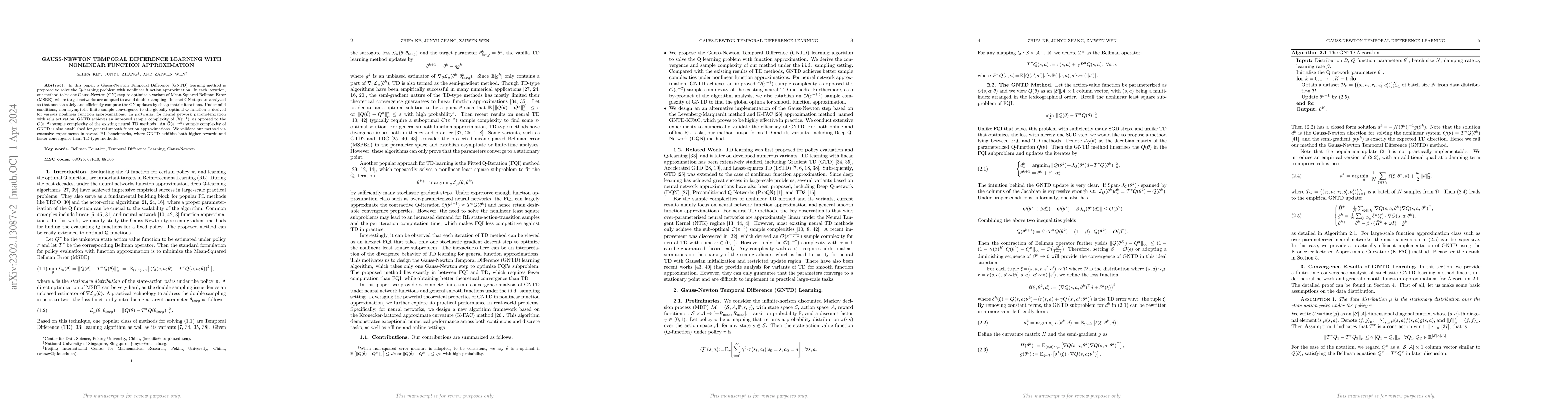 Thumbnail for Gauss-Newton Temporal Difference Learning with Nonlinear Function
  Approximation