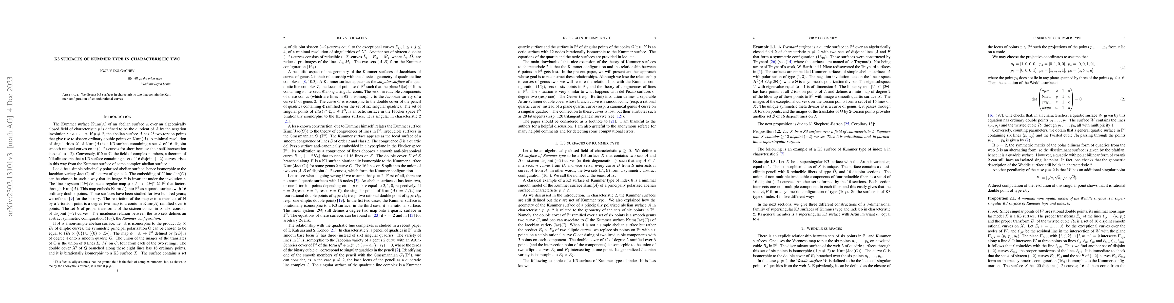 Thumbnail for K3 surfaces of Kummer type in characteristic two