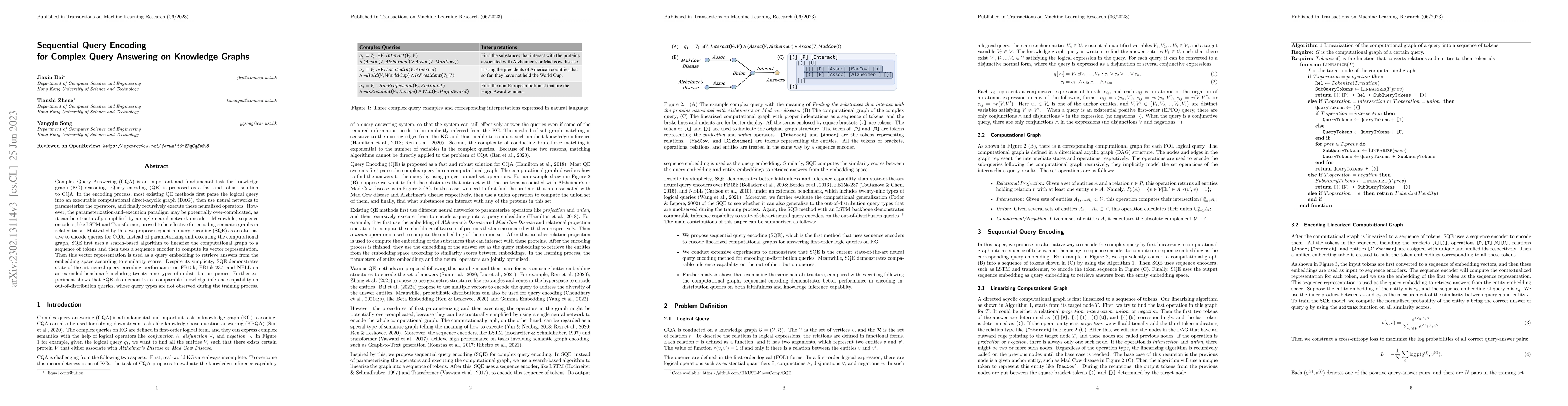 Thumbnail for Sequential Query Encoding For Complex Query Answering on Knowledge
  Graphs