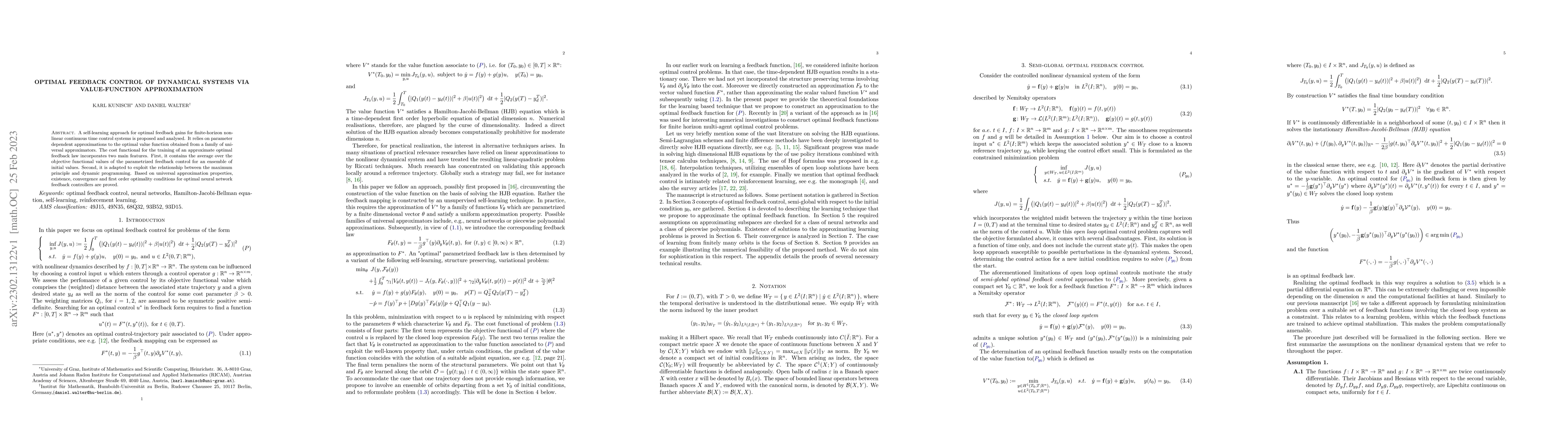 Thumbnail for Optimal feedback control of dynamical systems via value-function
  approximation